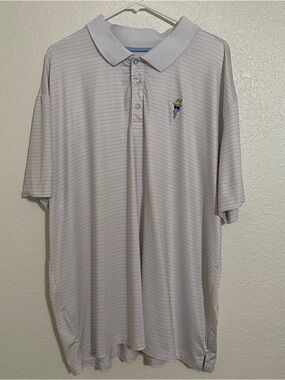 GOAT USA White  Gray Striped Golf Polo Shirt with Logo